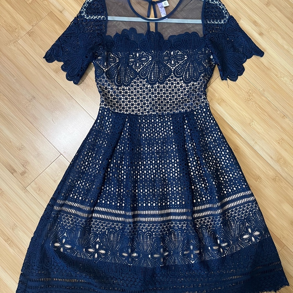 Elegant Navy Lace Dress